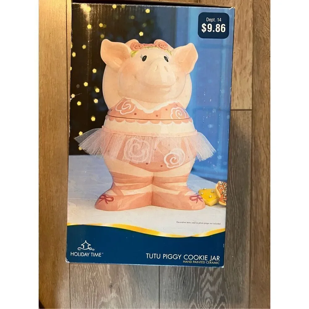 Vintage Ballerina Tutu Pig Piggy Cookie Jar Pink Cutesy Girlie Home Decor